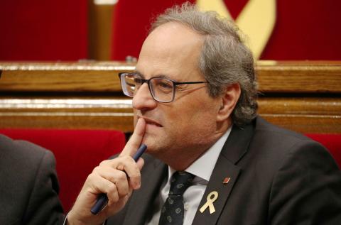 Catalan President Quim Torra attends a session vote on whether former Catalan President Carles Puigdemont and other members of his government can keep their seats as lawmakers while being under investigation or in prison on charges of rebellion, at Catalonian regional Parliament in Barcelona, Spain, October 2, 2018. PHOTO BYREUTERS/Albert Gea
