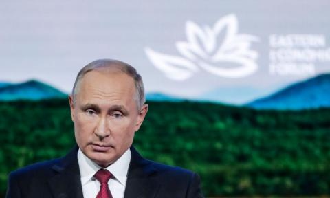 Russian President Vladimir Putin delivers a speech during a session of the Eastern Economic Forum in Vladivostok, Russia, September 12, 2018. PHOTO BY REUTERS/Mikhail Metzel/TASS Host Photo Agency