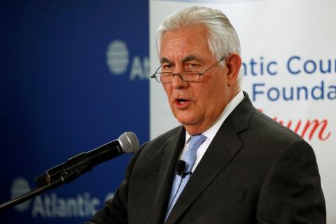 U.S. Secretary of State Rex Tillerson delivers remarks on the U.S.-Korea relationship during a forum at the Atlantic Council in Washington, U.S., December 12, 2017. PHOTO BY REUTERS/Jonathan Ernst