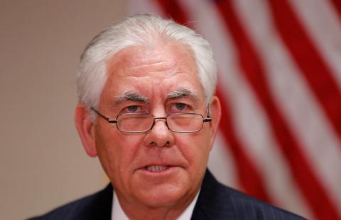 U.S. Secretary of State Rex Tillerson makes a statement about the visit of China's President Xi Jinping and about the situation in Syria, at Palm Beach International Airport in West Palm Beach, Florida, U.S., April 6, 2017. PHOTO BY REUTERS/Joe Skipper