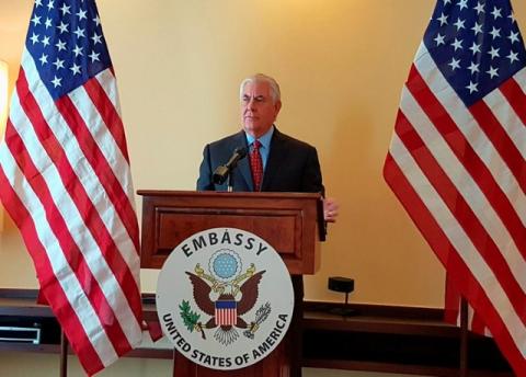 U.S. Secretary of State Rex Tillerson answers questions during a news conference in Manila, Philippines, August 7, 2017. PHOTO BY REUTERS/Karen Lema