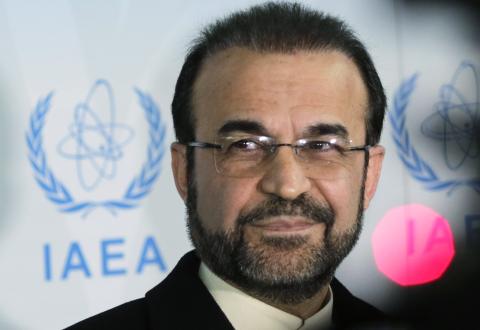 Iran's ambassador to the International Atomic Energy Agency (IAEA) Reza Najafi attends a news conference at the headquarters of the IAEA in Vienna
