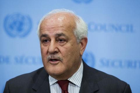 Palestinian U.N. Ambassador Riyad Mansour speaks to the media after a midnight meeting of the Security Council at the U.N. headquarters in New York, July 28, 2014. PHOTO BY REUTERS/Lucas Jackson
