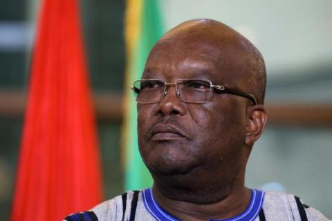 Burkina Faso's President Roch Marc Christian Kabore attends a ceremony welcoming the French President at the Presidential Palace in Ouagadougou, Burkina Faso, November 28, 2017. PHOTO BY REUTERS/Ludovic Marin
