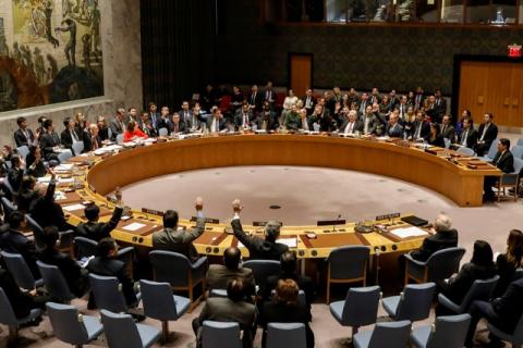 Members of the United Nations Security Council vote on an Egyptian-drafted resolution regarding recent decisions concerning the status of Jerusalem, during a meeting on the situation in the Middle East, including Palestine, at U.N. Headquarters in New York City, New York, U.S., December 18, 2017. PHOTO BY REUTERS/Brendan McDermid