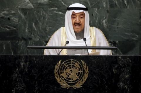 Kuwait's Emir Sheikh Sabah Al-Ahmad Al-Jaber Al-Sabah addresses a plenary meeting of the United Nations Sustainable Development Summit 2015 at the United Nations headquarters in Manhattan, New York, September 26, 2015. PHOTO BY REUTERS/Carlo Allegri