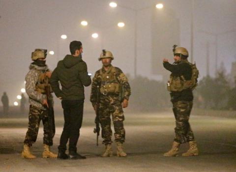 Afghan security force keep watch near the site of an attack on the Intercontinental Hotel in Kabul, Afghanistan, January 20, 2018. PHOTO BY REUTERS/Mohammad Ismail