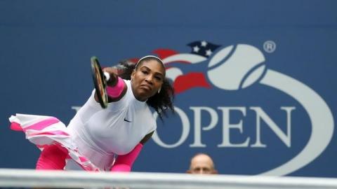 Serena Williams of the United States serves against Yarolslava Shvedova of Kazakhstan (not pictured) on day eight of the 2016 U.S. Open tennis tournament at USTA Billie Jean King National Tennis Center. Williams won 6-2, 6-3. PHOTO BY REUTERS/Geoff Burke-USA TODAY Sports