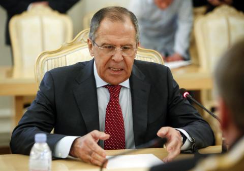 Russia's Foreign Minister Sergei Lavrov speaks to Latvia's Minister of Foreign Affairs Edgars Rinkevics (not pictured) during their meeting in Moscow, January 12, 2015. PHOTO BY REUTERS/Sergei Karpukhin