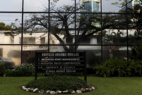 A company list showing the Mossack Fonseca law firm on a sign at the Arango Orillac Building in Panama City, April 3, 2016. PHOTO BY REUTERS/Carlos Jasso