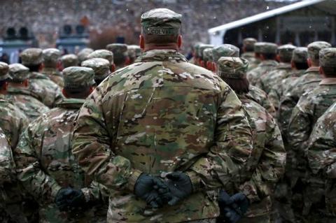 U.S. army soldiers attend an official welcoming ceremony for U.S. troops deployed to Poland as part of NATO build-up in Eastern Europe in Zagan, Poland, January 14, 2017. PHOTO BY REUTERS/Kacper Pempel