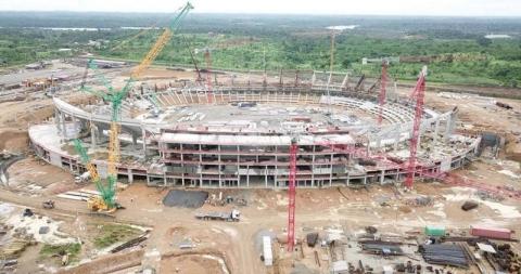 A view of a football stadium under construction in Yaounde, Cameroon, for the African Cup of Nations in 2019, March 22, 2018. PHOTO by Thomson Reuters Foundation/Elias Ntungwe Ngalame