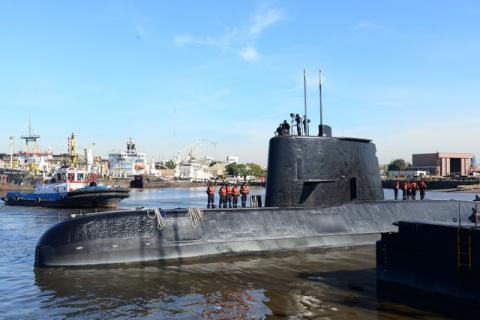 A crew member of the Argentine military submarine ARA San Juan stands on the vessel at the port of Buenos Aires, Argentina, June 2, 2014. PHOTO BY REUTERS/Armada Argentina