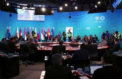 Australian Prime Minister Malcolm Turnbull speaks at the start of the Leaders' Plenary session during the one-off summit of 10-member Association of Southeast Asian Nations (ASEAN) in Sydney, Australia, March 18, 2018. PHOTO BY REUTERS/Mark Metcalfe