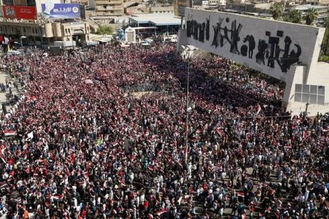 Supporters of Iraqi Shi'ite cleric Moqtada al-Sadr shout slogans during a protest against corruption at Tahrir Square in Baghdad, July 15, 2016. PJOTO BY REUTERS/Wissm al-Okili