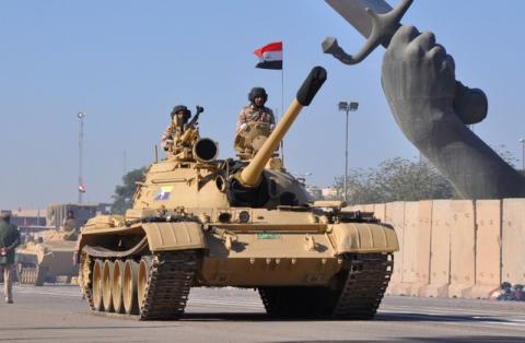 Tanks of Iraqi army are seen during an Iraqi military parade in Baghdad's fortified Green Zone, Iraq, December 10, 2017. PHOTO BY REUTERS/Stringer