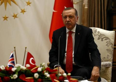 Turkish President Tayyip Erdogan speaks to media after his meeting with Britain's Prime Minister Theresa May at the Presidential Palace in Ankara, Turkey, January 28, 2017. PHOTO BY REUTERS/Umit Bektas