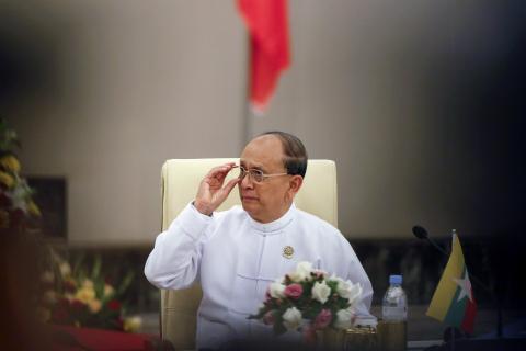 Myanmar's President Thein Sein waits for delegates to arrive for the 17th ASEAN-China Summit during the 25th ASEAN Summit in Naypyitaw, November 13, 2014. PHOTO BY REUTERS/Soe Zeya Tun