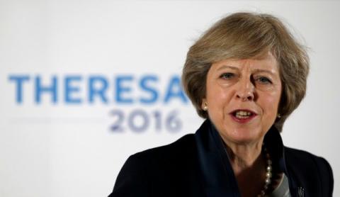Britain's Home Secretary Theresa May speaks during her Conservative party leadership campaign at the Institute of Engineering and Technology in Birmingham, England, Britain, July 11, 2016. PHOTO BY REUTERS/Andrew Yates