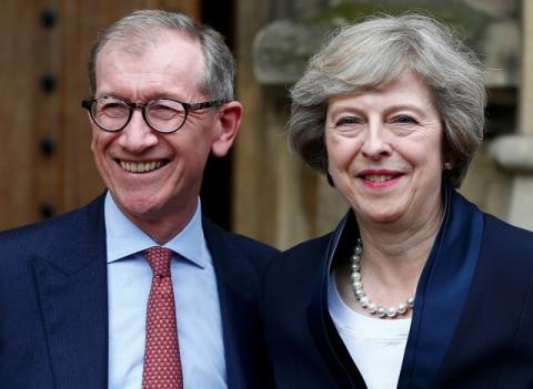 Theresa May emerges with her husband Philip to speak to reporters after being confirmed as the leader of the Conservative Party and Britain's next Prime Minister outside the Houses of Parliament in Westminster, central London, July 11, 2016. PHOTO BY REUTERS/Neil Hall