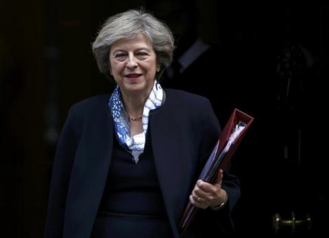 Britain's Prime Minister Theresa May leaves Number 10 Downing Street to attend Prime Minister's Questions at parliament in London, Britain, October 12, 2016. PHOTO BY REUTERS/Peter Nicholls