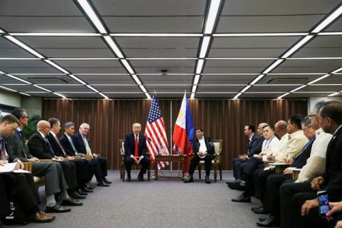 U.S. President Donald Trump holds a bilateral meeting with President of the Philippines Rodrigo Duterte alongside the ASEAN Summit in Manila, Philippines, November 13, 2017. PHOTO BY REUTERS/Jonathan Ernst
