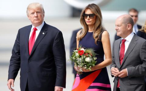 U.S. President Donald Trump and First Lady Melania Trump arrive for the G20 leaders summit in Hamburg, Germany, July 6, 2017. PHOTO BY REUTERS/Axel Schmidt