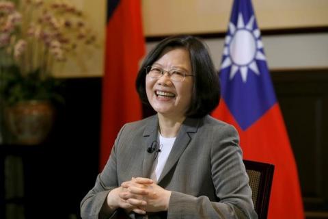 Taiwan President Tsai Ing-wen smiles during an interview with Reuters at the Presidential Office in Taipei, Taiwan, April 27, 2017. PHOTO BY REUTERS/Tyrone Siu