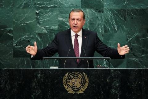 Turkish President Recep Tayyip Erdogan addresses the United Nations General Assembly in the Manhattan borough of New York, U.S., September 20, 2016. PHOTO BY REUTERS/Eduardo Munoz
