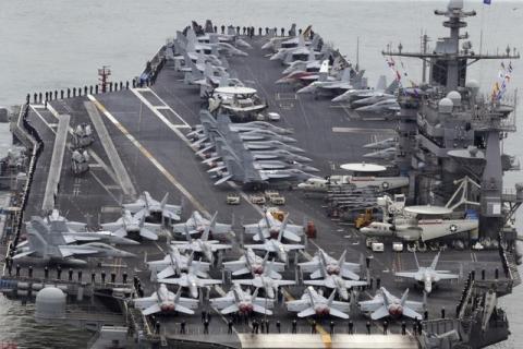 The Nimitz-class aircraft carrier USS John C. Stennis arrives to join the annual Key Resolve military exercise conducted by South Korea and the U.S., at a port in Busan, South Korea, March 13, 2016. PHOTO BY REUTERS/Cho Jung-ho/Yonhap