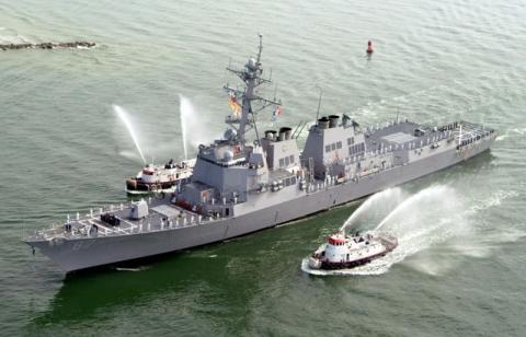The USS Mason (DDG 87), a guided missile destroyer, arrives at Port Canaveral, Florida, April 4, 2003. PHOTO BY REUTERS/Karl Ronstrom