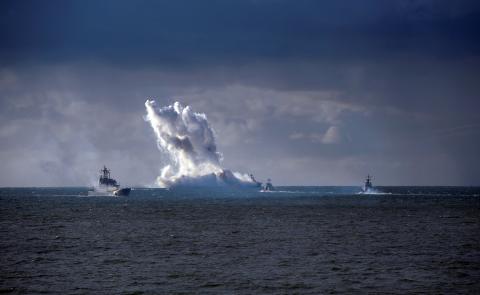 Vessels are seen during the joint war games Zapad-2013 (West-2013), attended by Russian President Vladimir Putin and President of Belarus Alexander Lukashenko, at the Khmelevka range on Russia's Baltic Sea in the Kaliningrad Region, September 26, 2013. PHOTO BY REUTERS/Alexei Druzhinin/RIA Novosti/Kremlin