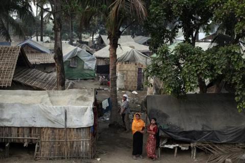 Rohingya women are pictured at the Thae Chaung camp for internally displaced people in Sittwe, Rakhine state
