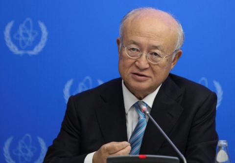 International Atomic Energy Agency (IAEA) Director General Yukiya Amano speaks during a news conference in Astana, Kazakhstan, August 29, 2017. PHOTO BY REUTERS/Mukhtar Kholdorbekov