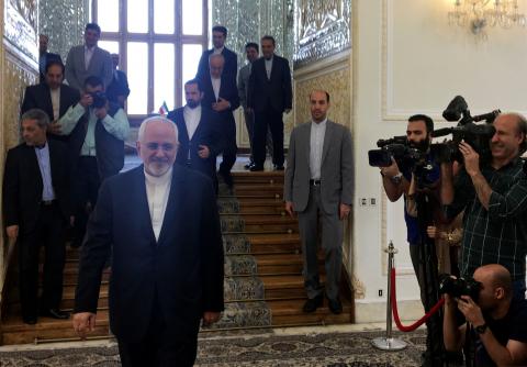 Iranian Foreign Minister Mohammad Javad Zarif is pictured before a meeting with European Commissioner for Energy and Climate, Miguel Arias Canete, in Tehran, Iran, May 20, 2018. PHOTO BY REUTERS/Alissa de Carbonnel