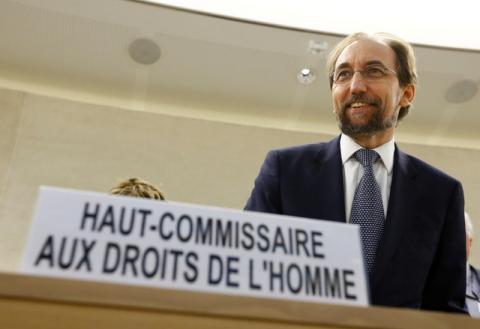 Zeid Ra'ad Al Hussein, U.N. High Commissioner for Human Rights arrives at the 36th Session of the Human Rights Council at the United Nations in Geneva, Switzerland, September 11, 2017. PHOTO BY REUTERS/Denis Balibouse