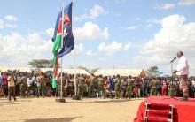 Kenya's President Uhuru Kenyatta addresses the residents before launching a pilot scheme to export crude oil in Turkana region, Kenya, June 3, 2018. PHOTO BY REUTERS/Presidential Press Service