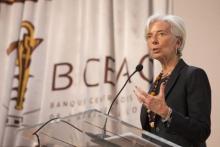 International Monetary Fund Managing Director Christine Lagarde speaks at the Banque Centrale des Etats de Afrique in Dakar, January 30, 2015. PHOTO BY REUTERS/Stephen Jaffe