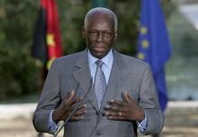 Angola's President Jose Eduardo dos Santos talks to journalists after a signature agreement ceremony held at Sao Bento Palace in Lisbon. PHOTO BY REUTERS/Hugo Correia