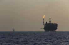 Offshore oil platforms are seen at the Bouri Oil Field off the coast of Libya, August 3, 2015. PHOTO BY REUTERS/Darrin Zammit Lupi