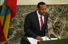 Ethiopia's incoming Prime Minister Abiye Ahmed delivers his acceptance speech after taking his oath of office during a ceremony at the House of Peoples' Representatives in Addis Ababa, Ethiopia, April 2, 2018. PHOTO BY REUTERS/Tiksa Negeri