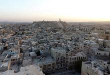 A general view taken with a drone shows Aleppo's historic citadel, controlled by forces loyal to Syria's President Bashar al-Assad, as seen from a rebel-held area of Aleppo, Syria, October 12, 2016. PHOTO BY REUTERS/Abdalrhman Ismail