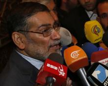 Admiral Ali Shamkhani, Iran's Supreme National Security Council Director, speaks to the media after his arrival at Damascus airport, September 30, 2014. PHOTO BY REUTERS/Khaled al-Hariri