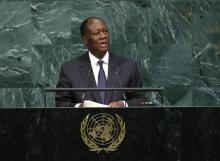 Ivory Coast President Alassane Ouattara addresses the 72nd United Nations General Assembly at U.N. headquarters in New York, U.S., September 20, 2017. PHOTO BY REUTERS/Eduardo Munoz