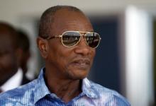 Guinea's president Alpha Conde attends the inauguration ceremony of the passenger harbor of Sandervalia in Conakry, October 8, 2015. PHOTO BY REUTERS/Luc Gnago