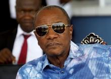 Guinea's President Alpha Conde, leader of Rassemblement du Peuple de Guinea (RPG), attends the inauguration ceremony of the passenger harbor of Sandervalia in Conakry, October 8, 2015. PHOTO BY REUTERS/Luc Gnago