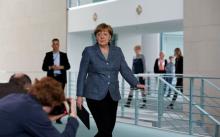 German Chancellor Angela Merkel arrives to give a statement on Turkey's request to seek prosecution of German comedian Jan Boehmermann who read out a sexually crude poem about Turkish President Tayyip Erdogan on German television, at the Chancellery in Berlin, Germany April 15, 2016. PHOTO BY REUTERS