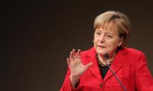 German Chancellor Angela Merkel gives a speech at the Day of German Industry 2016 conference in Berlin, Germany, October 6, 2016. PHOTO BY REUTERS/Fabrizio Bensch