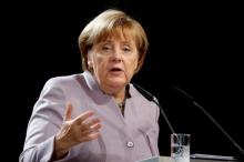 German Chancellor Angela Merkel attends a meeting of the Christian Democratic Seniors Union in Magdeburg, Germany, October 7, 2016. PHOTO BY REUTERS/Axel Schmidt