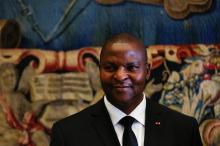 President of the Central African Republic Faustin-Archange Touadera attends a meeting with Vatican State secretary, Italian cardinal Pietro Parolin (unseen) at the Vatican, April 18, 2016. PHOTO BY REUTERS/Alessandro Bianchi